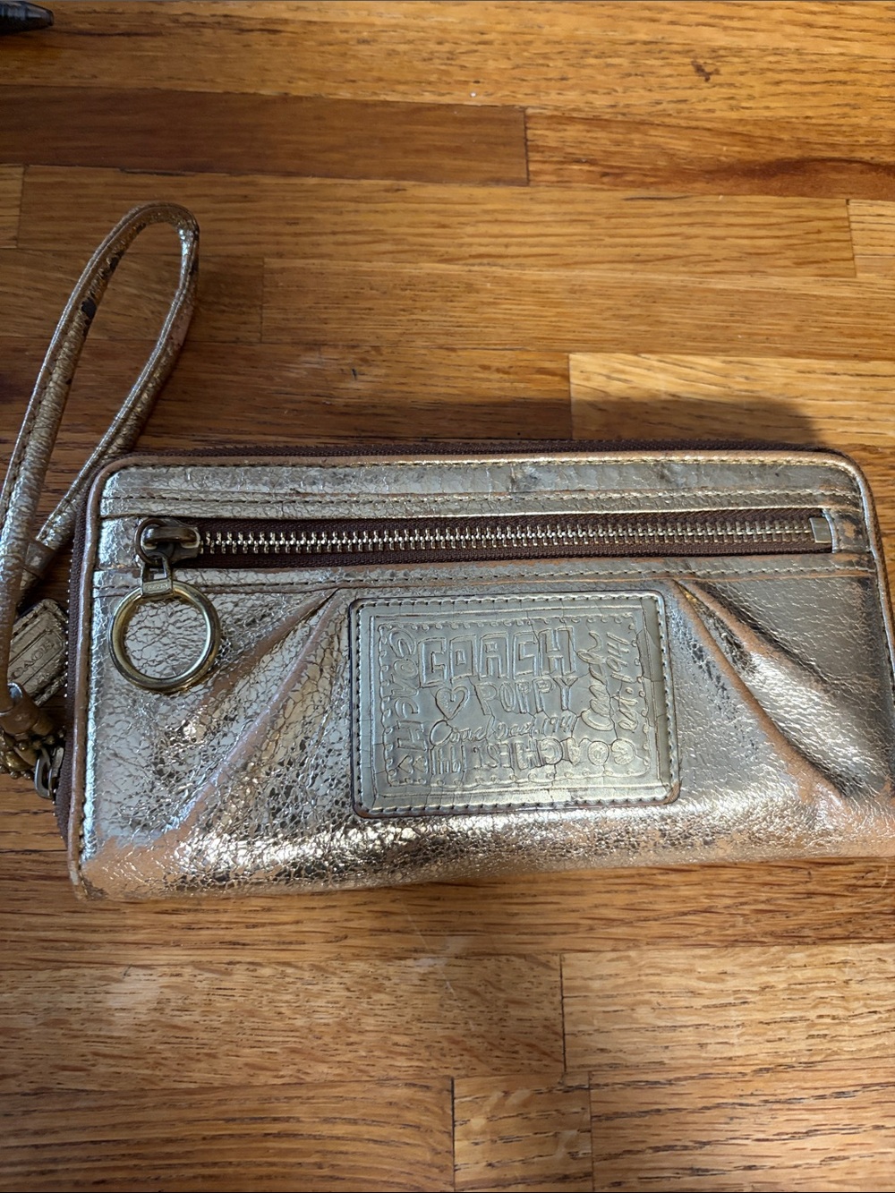 Coach Poppy Metallic Gold Leather Wristlet